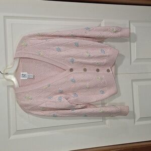 Vintage PS Sport embroidered floral button-up cotton v-neck sweater - S - pink